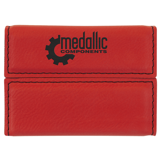 3 3/4" x 2 3/4" Red Laserable Leatherette Hard Business Card Holder (Sold by Case of 10)