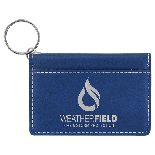 4 1/4" x 3" Blue/Silver Laserable Leatherette Keychain ID Holder (Sold by Case of 10)