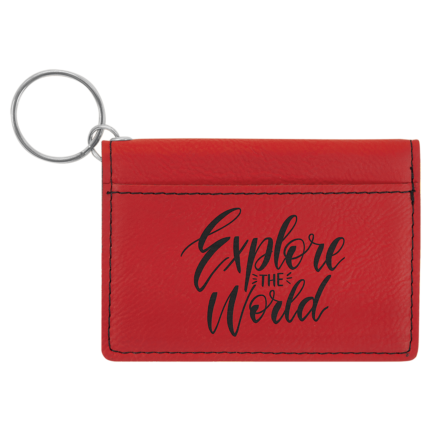 4 1/4" x 3" Red Laserable Leatherette Keychain ID Holder (Sold by Case of 10)