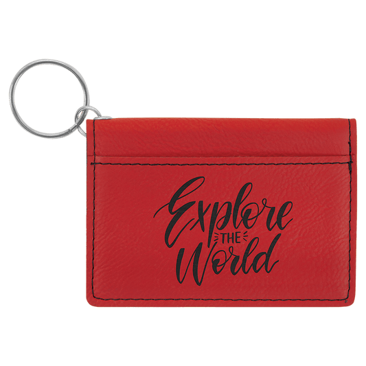 4 1/4" x 3" Red Laserable Leatherette Keychain ID Holder (Sold by Case of 10)