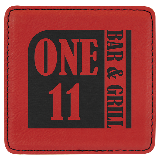 4" x 4" Square Red Laserable Leatherette Coaster (Sold by Case of 6)