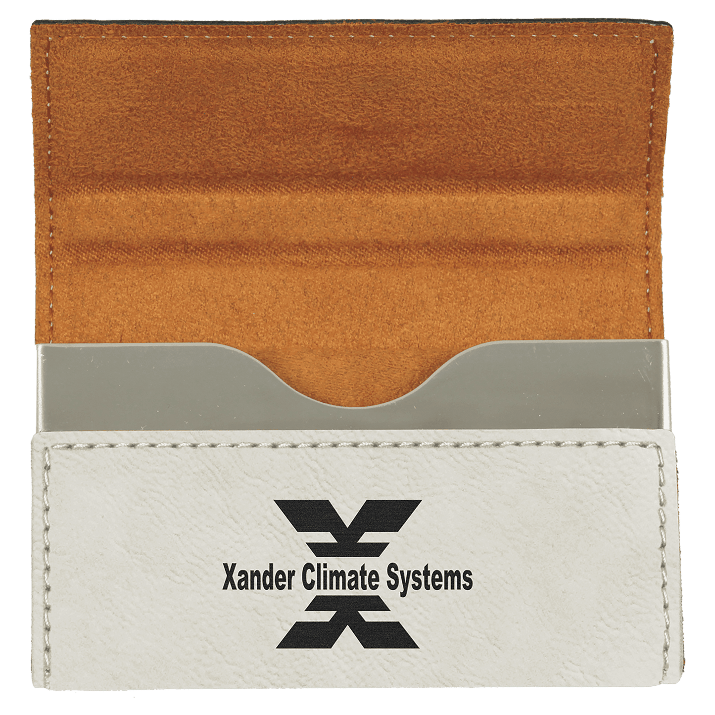 3 3/4" x 2 3/4" White Laserable Leatherette Hard Business Card Holder (Sold by Case of 10)