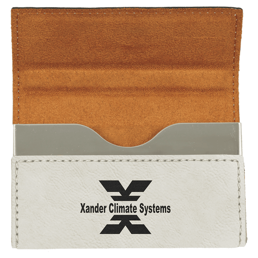 3 3/4" x 2 3/4" White Laserable Leatherette Hard Business Card Holder (Sold by Case of 10)