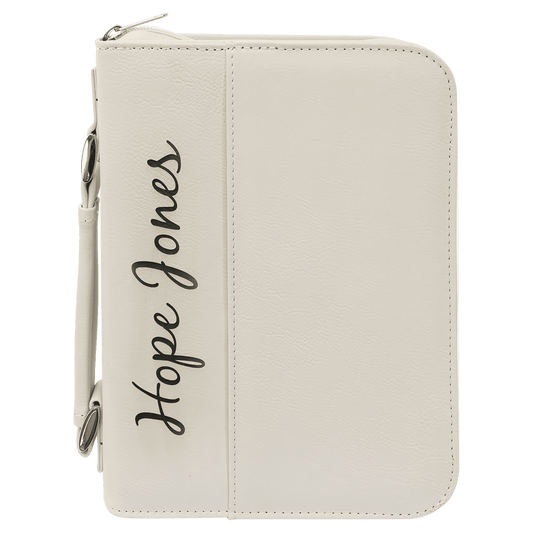 6 3/4" x 9 1/4" White Leatherette Book/Bible Cover with Handle & Zipper (Sold by Case of 6)