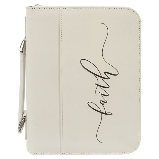 7 1/2" x 10 3/4" White Leatherette Book/Bible Cover with Handle & Zipper (Sold by Case of 6)