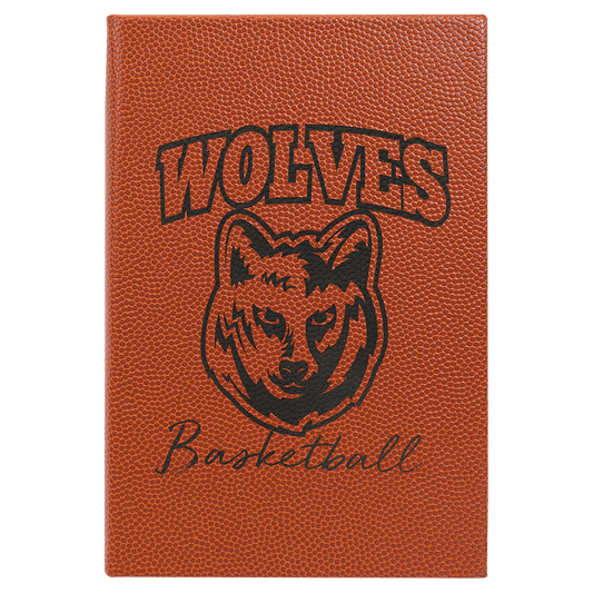 5 1/4" x 8 1/4" Basketball Laserable Leatherette Journal with Lined Notepad (Sold by Case of 4)