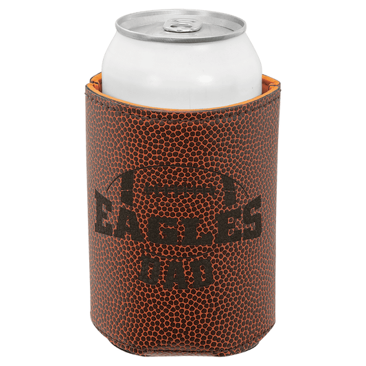 3 3/4" Football Laserable Leatherette Beverage Holder (Sold by Case of 25)