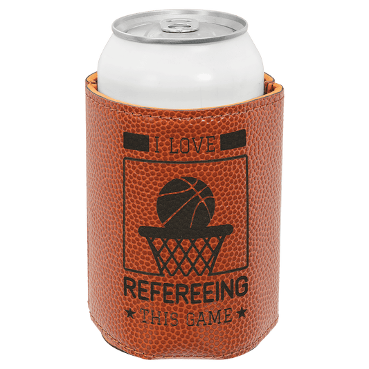 3 3/4" Basketball Laserable Leatherette Beverage Holder (Sold by Case of 25)