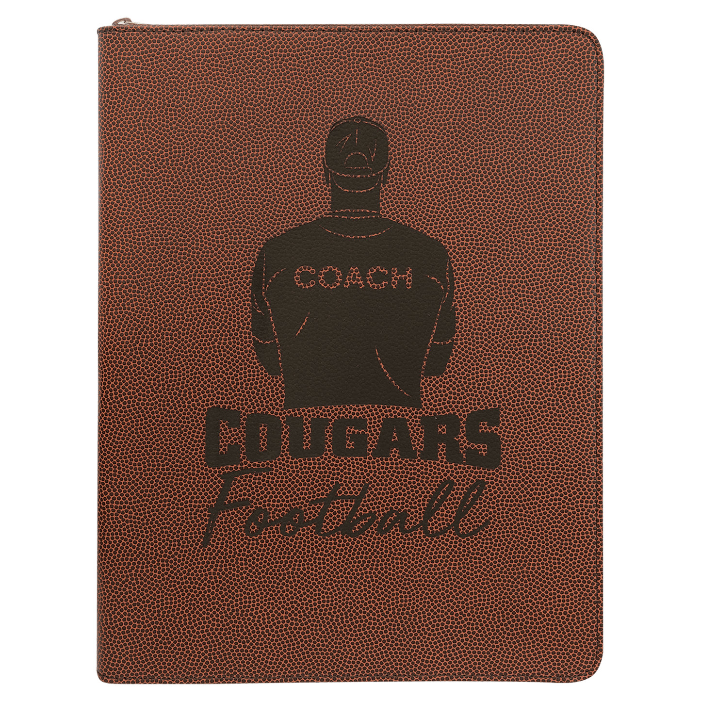 9 1/2" x 12" Football w/ Zipper Laserable Leatherette Portfolio with Notepad (Sold by Case of 4)