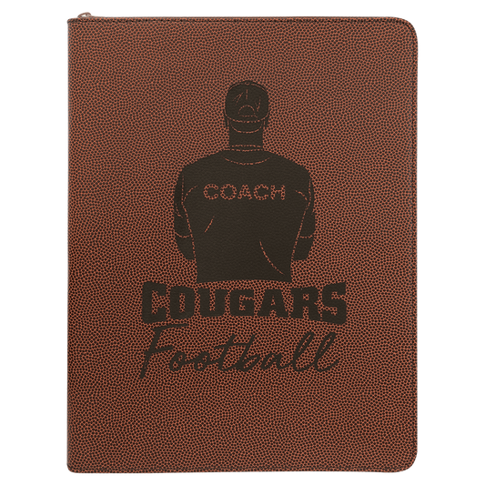 9 1/2" x 12" Football w/ Zipper Laserable Leatherette Portfolio with Notepad (Sold by Case of 4)