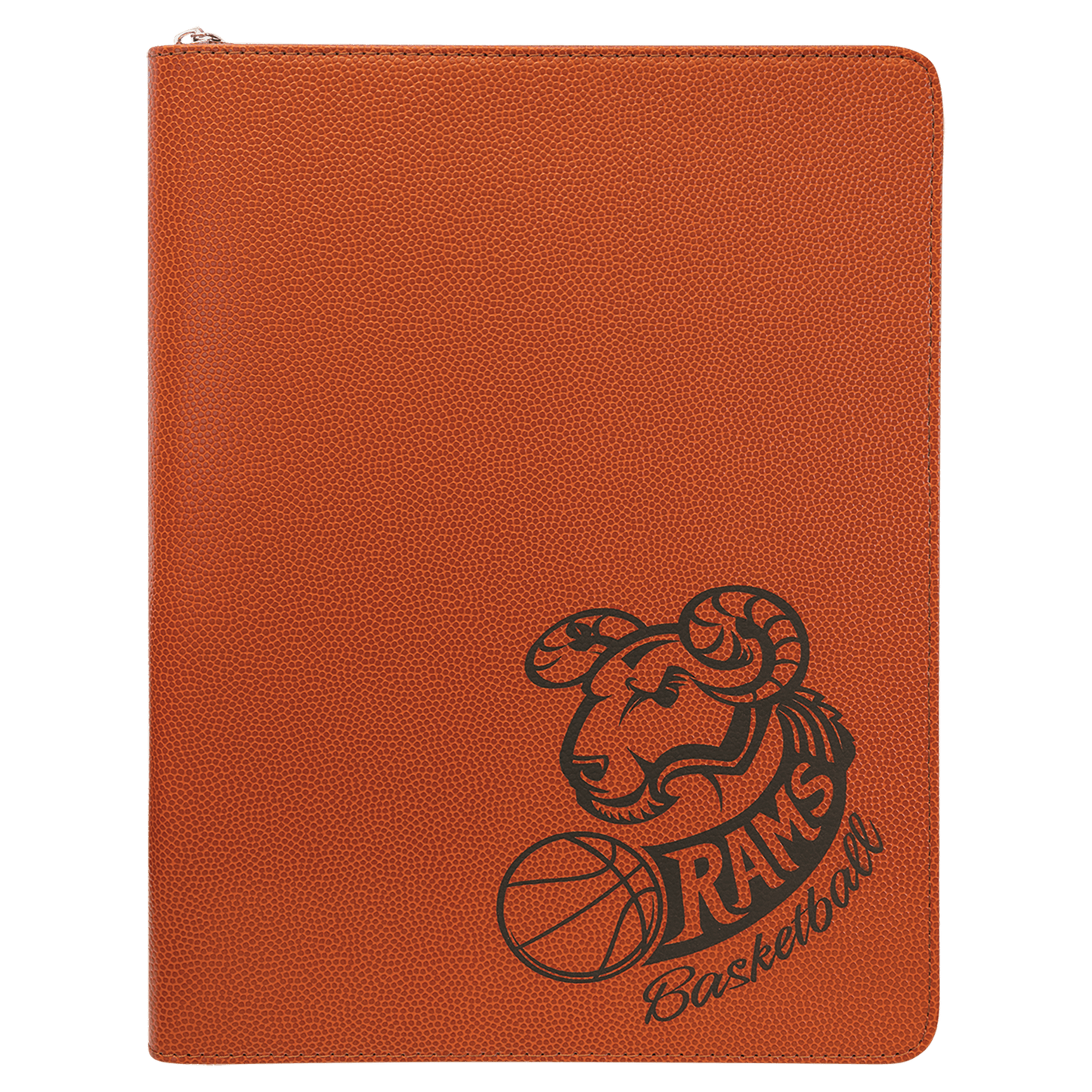 9 1/2" x 12" Basketball w/ Zipper Laserable Leatherette Portfolio with Notepad (Sold by Case of 4)