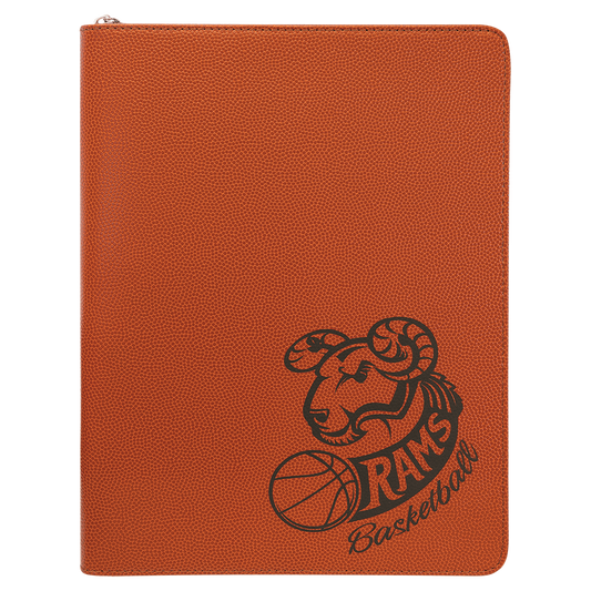 9 1/2" x 12" Basketball w/ Zipper Laserable Leatherette Portfolio with Notepad (Sold by Case of 4)