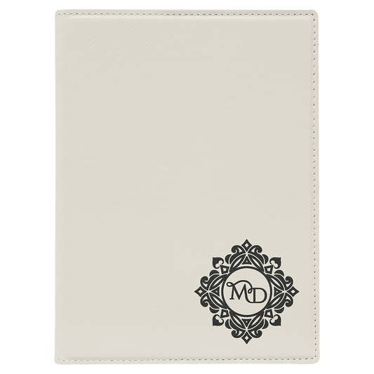 7" x 9" White Laserable Leatherette Small Portfolio with Notepad (Sold by Case of 4)