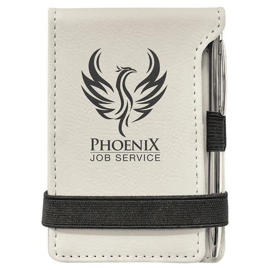 3 1/4" x 4 3/4" White Laserable Leatherette Mini Notepad with Pen (Sold by Case of 10)