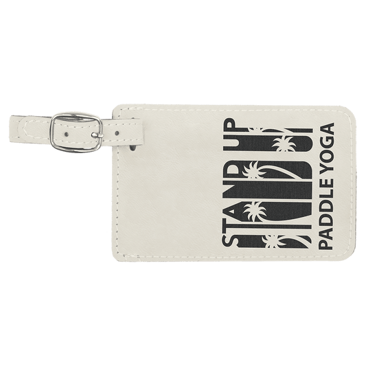 4 1/4" x 2 3/4" White/Black Laserable Leatherette Luggage Tag (Sold by Case of 10)