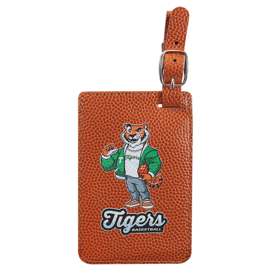 4 1/4" x 2 3/4" Basketball Laserable Leatherette Luggage Tag (Sold by Case of 10)