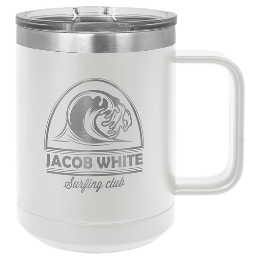 Polar Camel 15 oz. White Vacuum Insulated Mug with Slider Lid (Sold by Case of 12)