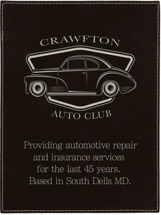 7" x 10" Black/Silver Leatherette Plaque Plate (Sold by Case of 6)