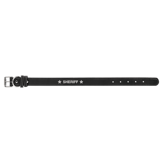 Small 15" x 3/4" Black/Silver Laserable Leatherette Dog Collar (Sold by Case of 10)