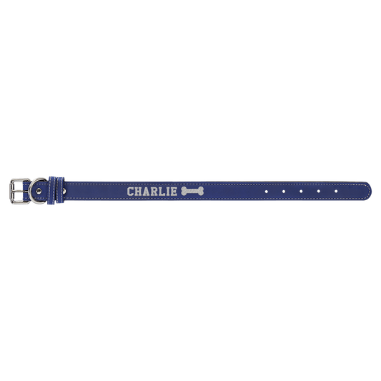 Small 15" x 3/4" Blue/Silver Laserable Leatherette Dog Collar (Sold by Case of 10)
