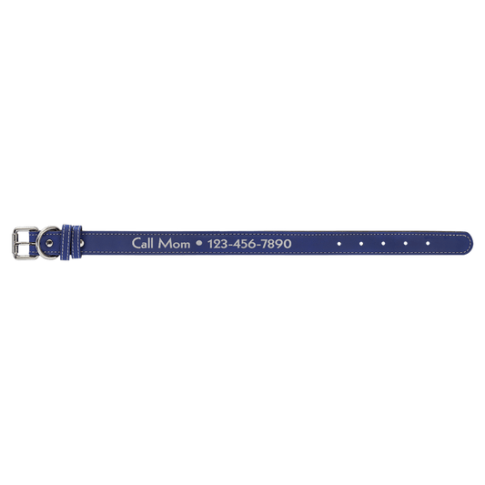 Medium 19" x 1" Blue/Silver Laserable Leatherette Dog Collar (Sold by Case of 10)