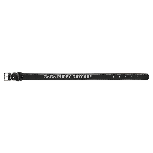 Large 23" x 1" Black/Silver Laserable Leatherette Dog Collar (Sold by Case of 10)