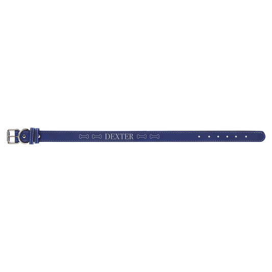 Extra Large 27" x 1 1/4" Blue/Silver Laserable Leatherette Dog Collar (Sold by Case of 10)