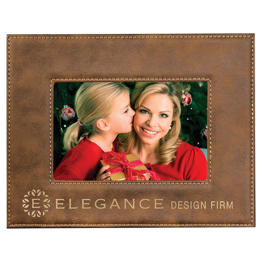 4" x 6" Rustic/Gold Laserable Leatherette Photo Frame (Sold by Case of 12)