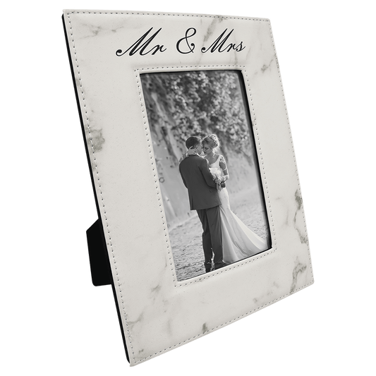 4" x 6" White Marble Laserable Leatherette Photo Frame (Sold by Case of 12)