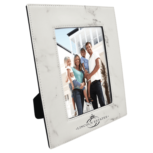 5" x 7" White Marble Laserable Leatherette Photo Frame (Sold by Case of 12)