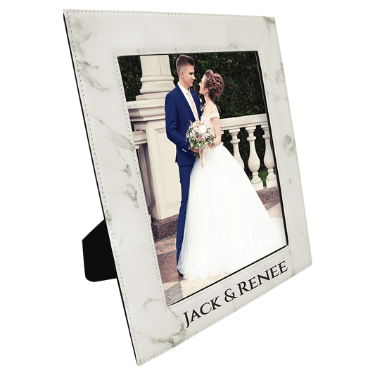 8" x 10" White Marble Laserable Leatherette Photo Frame (Sold by Case of 6)