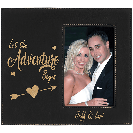 4" x 6" Black/Gold Leatherette Photo Frame with 4 1/4" x 7 7/8" Engraving Area (Sold by Case of 12)