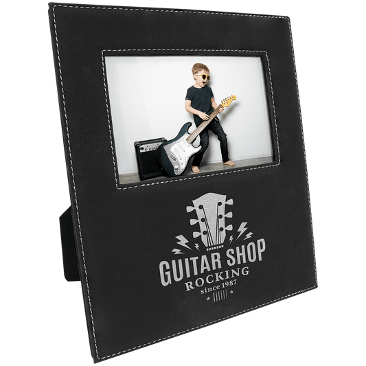 4" x 6" Black/Silver Leatherette Photo Frame with 4 1/4" x 7 7/8" Engraving Area (Sold by Case of 12)