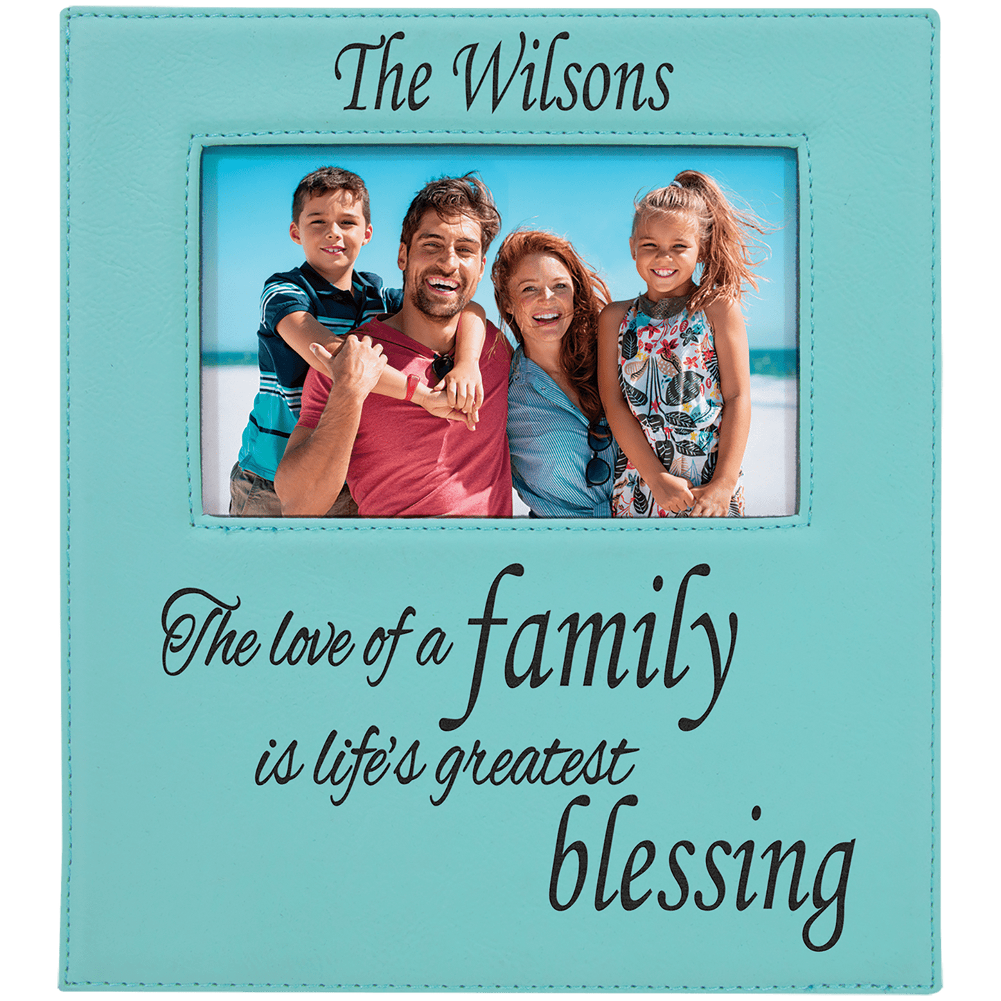 4" x 6" Teal Leatherette Photo Frame with 4 1/4" x 7 7/8" Engraving Area (Sold by Case of 12)