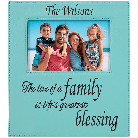 4" x 6" Teal Leatherette Photo Frame with 4 1/4" x 7 7/8" Engraving Area (Sold by Case of 12)