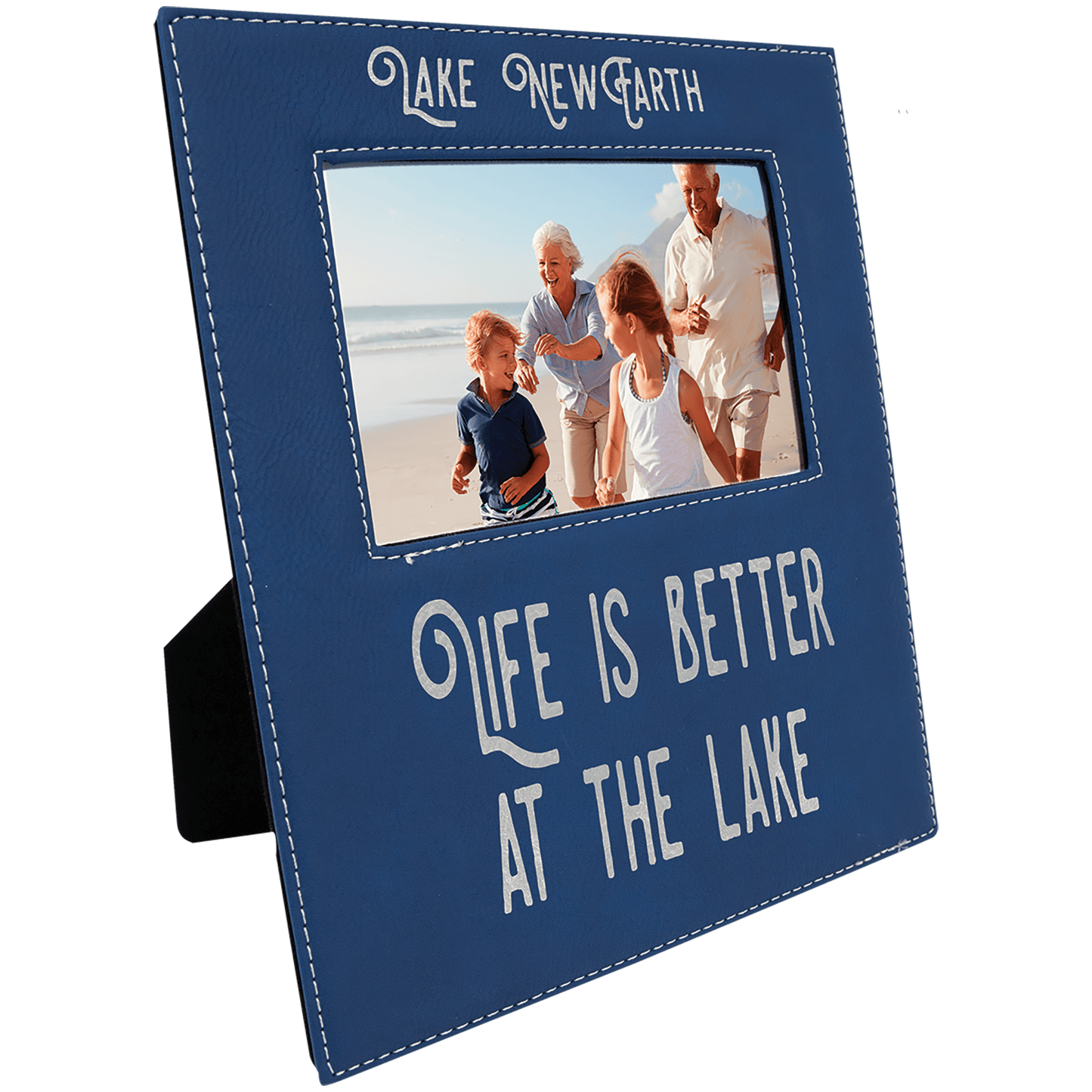 4" x 6" Blue/Silver Leatherette Photo Frame with 4 1/4" x 7 7/8" Engraving Area (Sold by Case of 12)