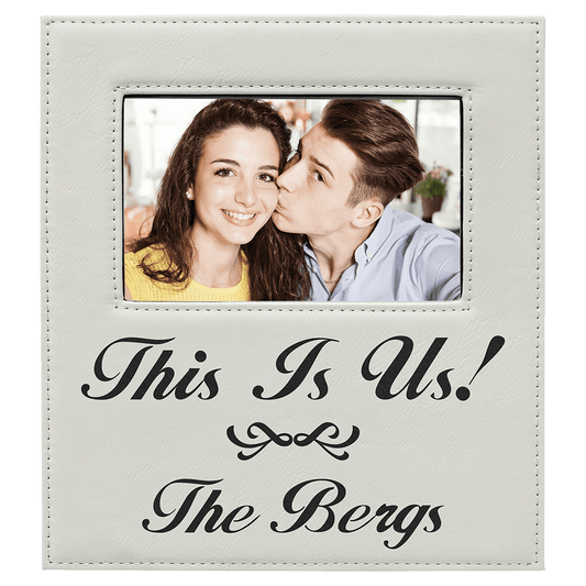 4" x 6" White Leatherette Photo Frame with 4 1/4" x 7 7/8" Engraving Area (Sold by Case of 12)