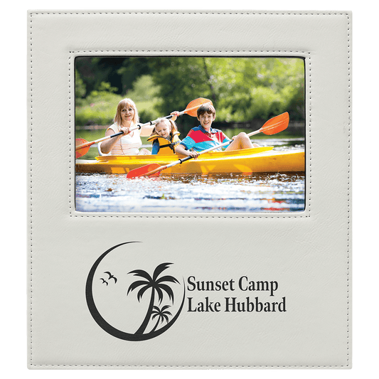 5" x 7" White Leatherette Photo Frame with 4 1/4" x 8 7/8" Engraving Area (Sold by Case of 12)