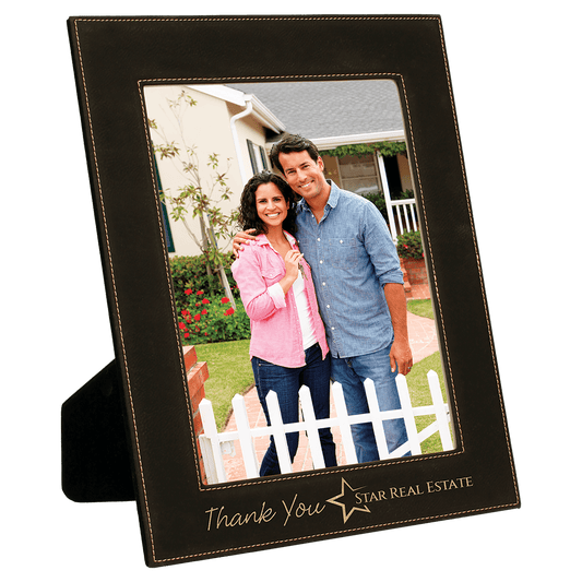 8" x 10" Black/Gold Laserable Leatherette Photo Frame (Sold by Case of 6)
