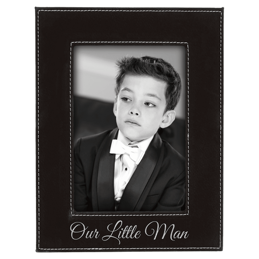 4" x 6" Black/Silver Laserable Leatherette Photo Frame (Sold by Case of 12)