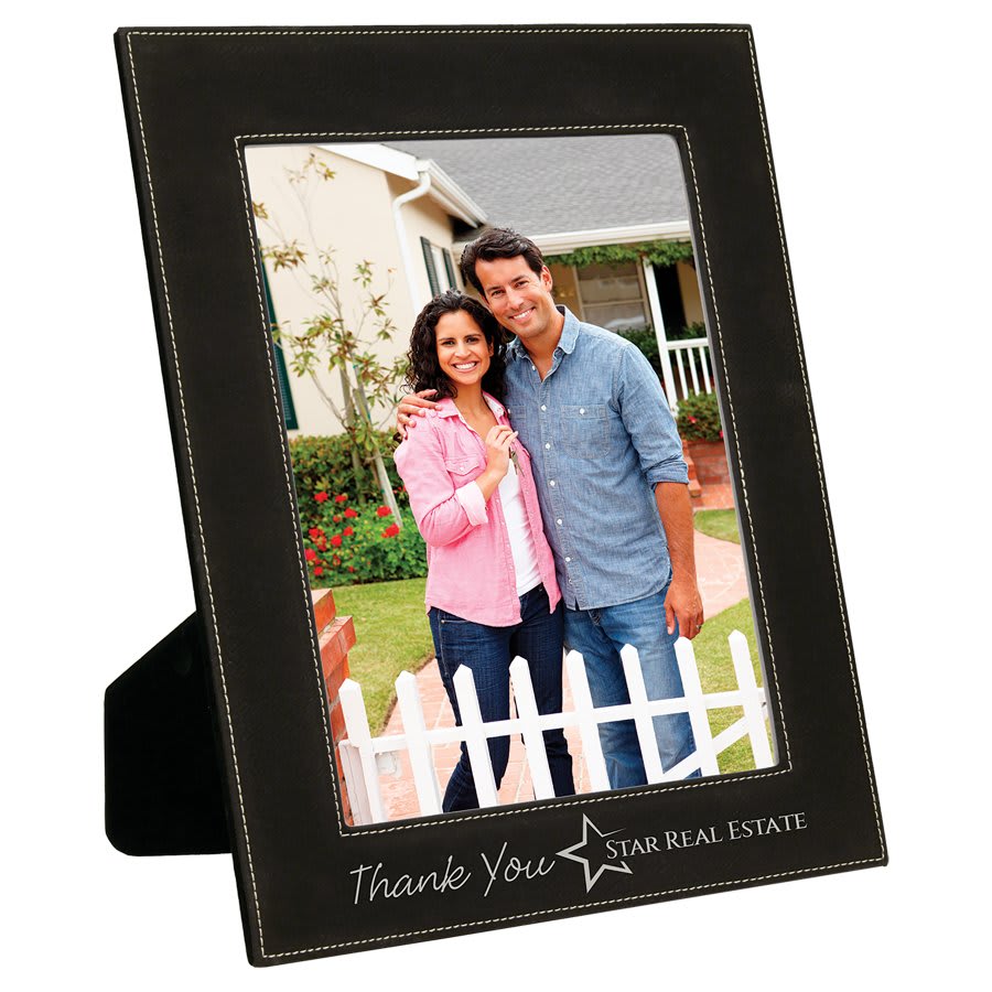 8" x 10" Black/Silver Laserable Leatherette Photo Frame (Sold by Case of 6)