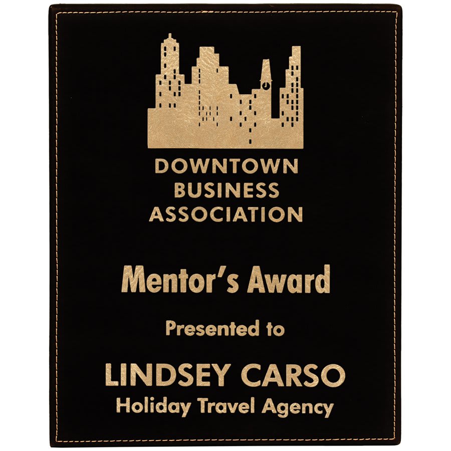 8" x 10" Black/Gold Laserable Leatherette Plaque (Sold by Case of 6)