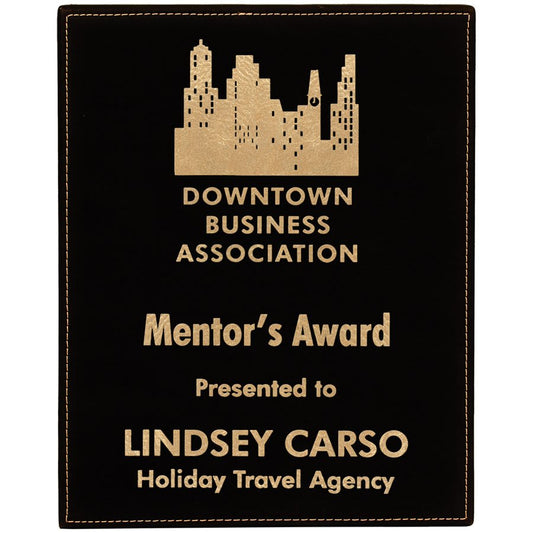 8" x 10" Black/Gold Laserable Leatherette Plaque (Sold by Case of 6)