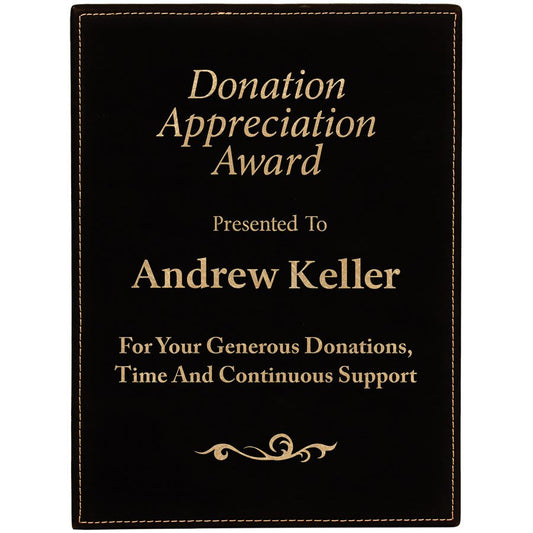 9" x 12" Black/Gold Laserable Leatherette Plaque (Sold by Case of 6)