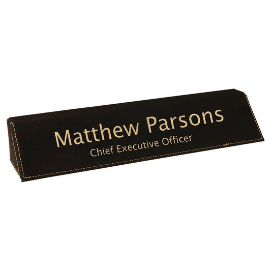 10 1/2" Black/Gold Laserable Leatherette Desk Wedge (Sold by Case of 6)