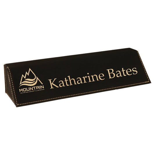 8 1/2" Black/Gold Laserable Leatherette Desk Wedge (Sold by Case of 6)