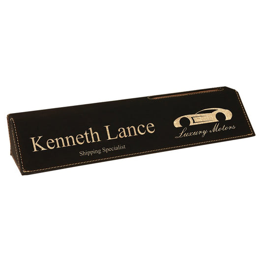 10 1/2" Black/Gold Laserable Leatherette Desk Wedge with Business Card Holder (Sold by Case of 6)