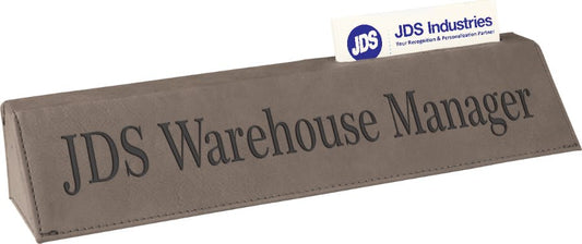 10 1/2" Gray Laserable Leatherette Desk Wedge with Business Card Holder (Sold by Case of 6)
