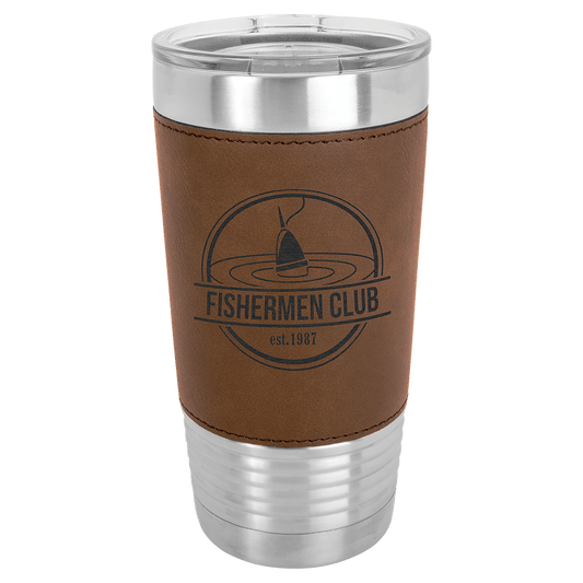 Polar Camel 20 oz. Dark Brown Laserable Leatherette Tumbler with Clear Lid (Sold by Case of 24)