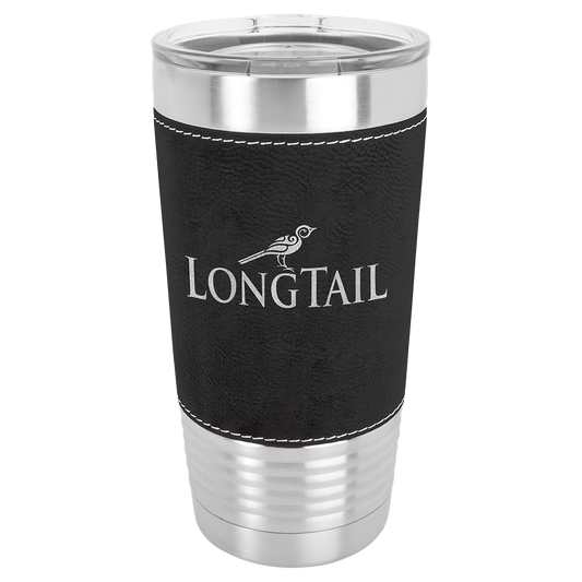 Polar Camel 20 oz. Black/Silver Laserable Leatherette Tumbler with Clear Lid (Sold by Case of 24)